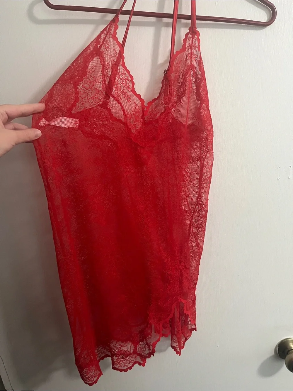Auden Red Lace Sheer V-Neck Chemise